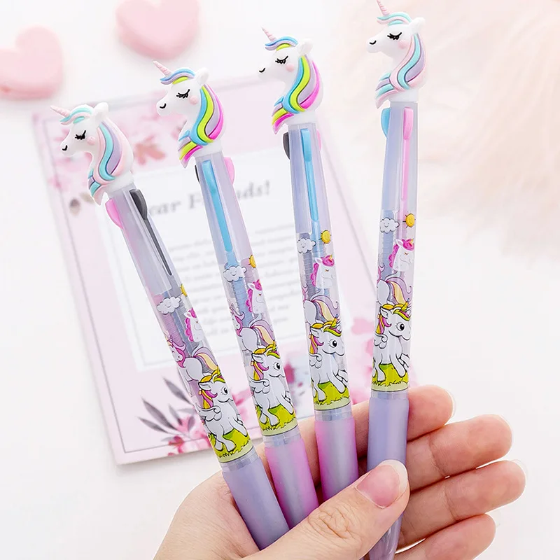 

20pcs/lot Wedding Party Favor Gift for Guests Students Unicorn 3/6 Color Press Pen Back To School Present Office Signature Pen