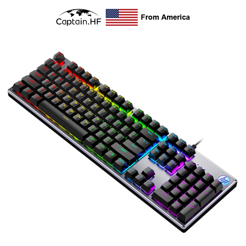 US Captain HP Mechanical Gaming Keyboard K500 Wired USB,Red Switches, RGB LED Backlighting, Anti-Ghosting, 2-Way Adjustable Legs