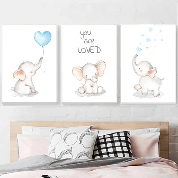 

Cartoon Elephant Posters And Prints Nursery Wall Art Canvas Painting Nordic Poster Animal Print Wall Picture For Kids Room Decor