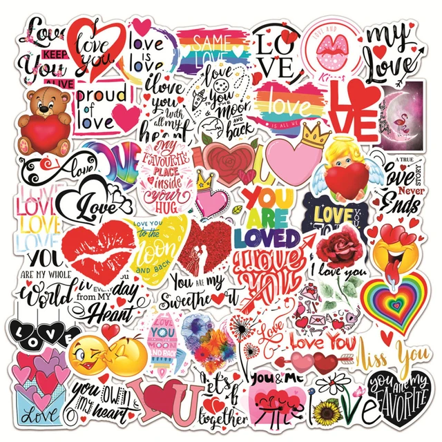 10/50PCS Love Heart Stickers for Lovers Gifts Pink Kawaii Decals