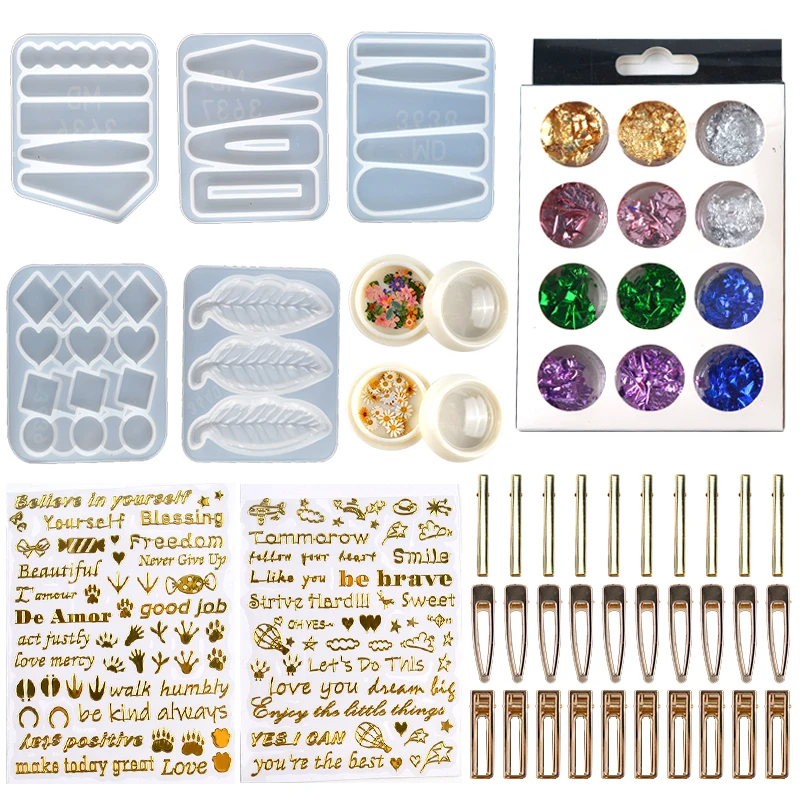 Transparent Silicone Hairpin Mould Gold Foil Hair Clip Sticker Case Silicone Hair Clip Resin Handicraft Resin Mold