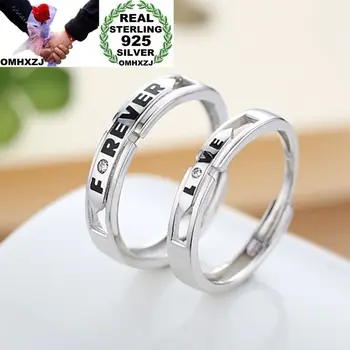 

OMHXZJ Wholesale European Fashion Woman Man Party Wedding Gift Black FOREVER LOVE AAA Zircon S925 Sterling Silver Ring RR297