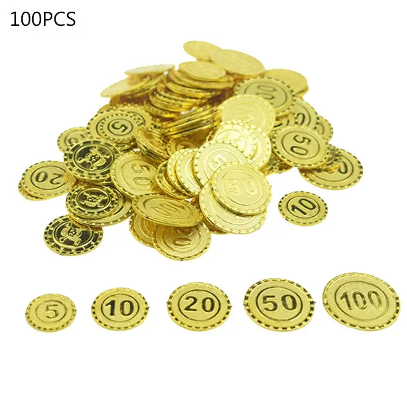 Gold Plastic Game Coin Chip 100pcs Party Decoration Child Toy