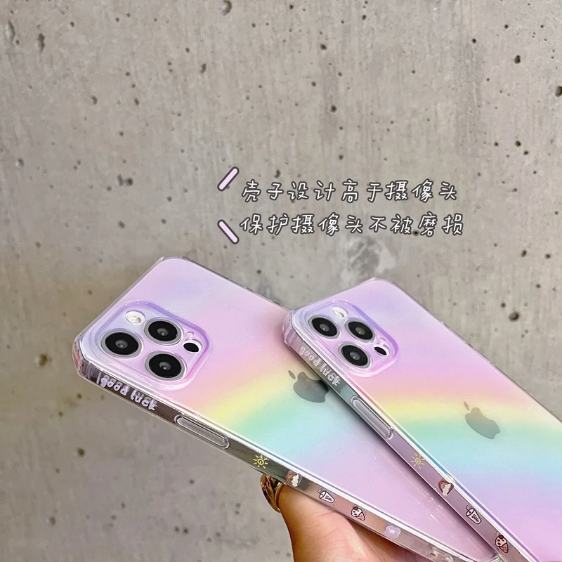 Colorful Pink Rainbow Transparent Phone Case For iPhone 13 Pro Max 12 Mini 11 X XS XR 7 8 Plus SE Fashion Soft Shockproof Cover