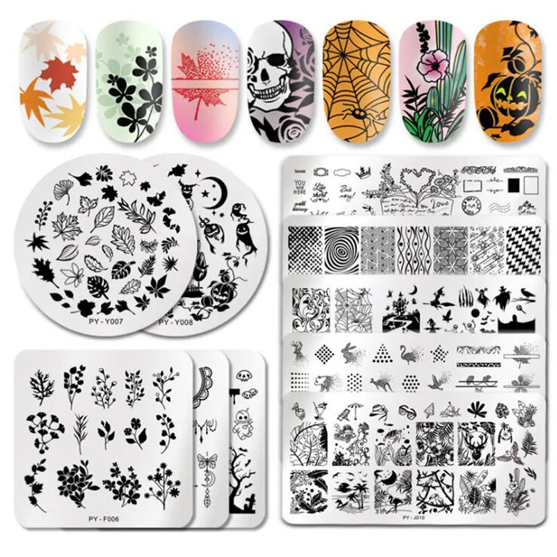 Шаблон для штамповки ногтей Хэллоуин Тыква Кленовый лист цветок геометрический дизайн маникюрная пластина с изображениями для нейл-арта дизайн ногтей шаблон для печати