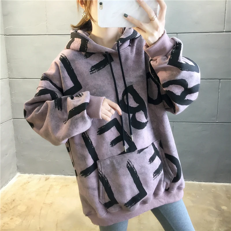Уличная одежда размера плюс, sudaderas mujer,, женская одежда больших размеров, толстовка kawaii sweat femme, свободная бархатная флисовая женская одежда K0432 - Цвет: Purple