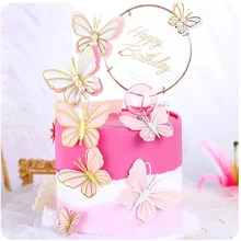 

3pcs Butterfly Cake Toppers Happy Birthday Cake Decoration Diy Handmade Birthday Party Decor For Baby Shower Baking Supplies