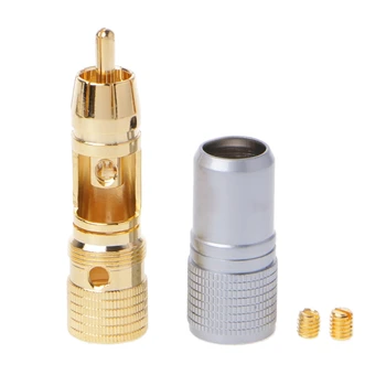 

4 Pcs Gold Plated RCA Plug Locking Non Solder Plugs Connector Tail Hole 10MM