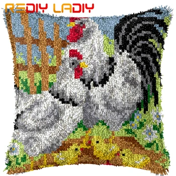 

Latch Hook Kits Make Your Own Cushion Farm Chicken Printed Canvas Crocheted Pillow Case Latch Hook Cushion Cover Hobby & Crafts