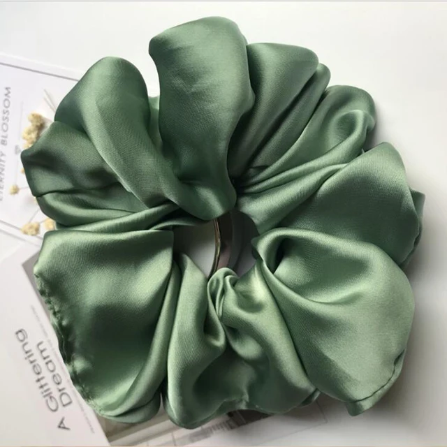 Oversized Hair Scrunchies For Women Solid Satin Silk Scrunchie Hair Rubber Bands Elastic Hair Ties Accessories Ponytail Holder Light Green