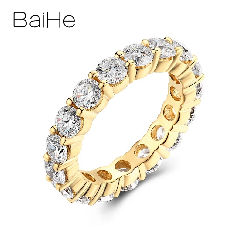 BAIHE Твердые 18 К желтое золото всего 3.4ct H/SI круглые подлинные натуральные бриллианты свадебные женские модные ювелирные изделия роскошный подарок кольцо - Цвет камня: Yellow Gold