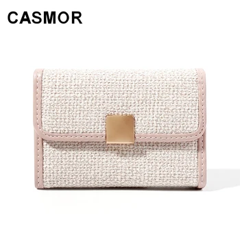 

CASMOR Linen Texture Wallet Women Solid Color Small Wallet Female Casual Contrast Color Mini Card Package Student Short Wallet