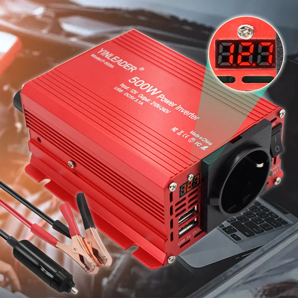 Led Voltímetro Inversor dc 12v para ac 220v Transformador Automático Conversor de Energia Dupla Usb Soquete da ue Acessórios do Carro 500w