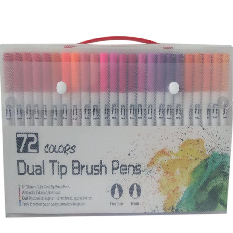 72 pcs Fine Liner Dual Tip Brush Pen Felt-Tip Pen Drawing Painting Watercolor Art Marker Pens School Supplies - Цвет: 72 pcs