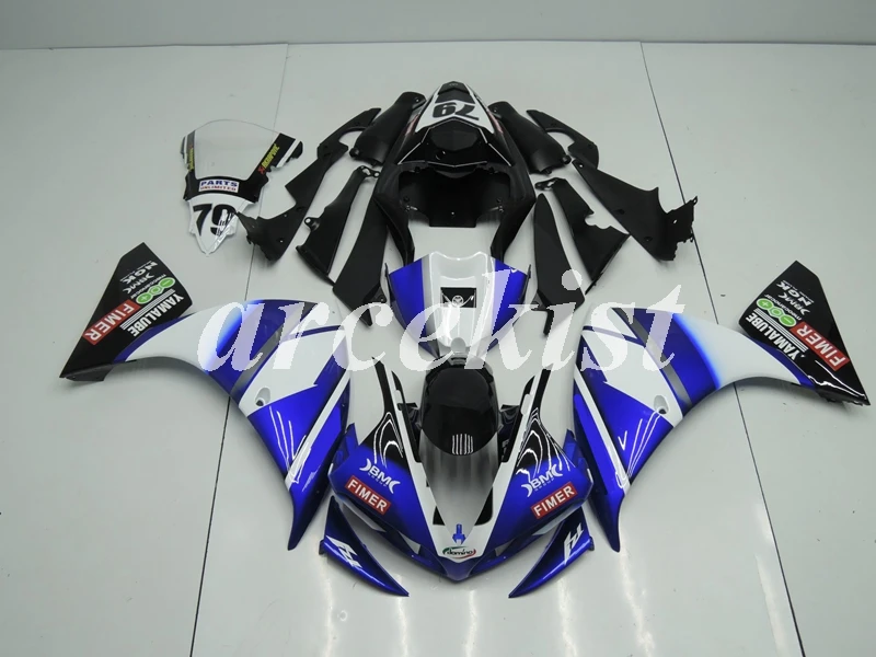 Инъекций ABS Обтекатели комплект подходит для Yamaha YZF1000 R1 09, 10, 11, 12, 13, 14, 2009 2010 2011 2012 2013 тела комплект синего и белого цвета