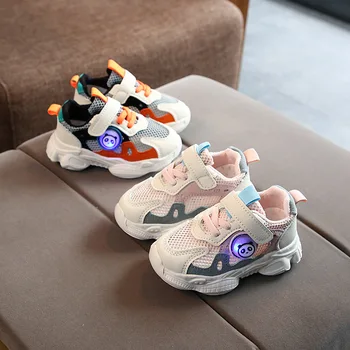 

1 2 3 years Boys girls summer Shoes panda LED Glowing Sneakers 2020 Children's Sports Shoes kids net Sneakers Baby toddler shoes
