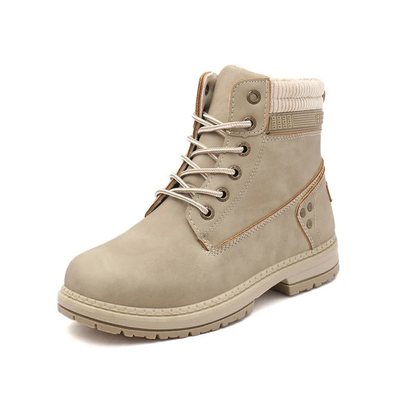 Autumn And Winter Plus Cotton Martin Boots Female High To Help Rhubarb Boots Large Size 36-41 Tooling Boots Women Shoe Hoof Heel