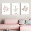 Personalized Poster Baby Name Custom Canvas Painting Nursery Prints Pink Flowers Wall Art Pictures For Girls Room Decoration 1