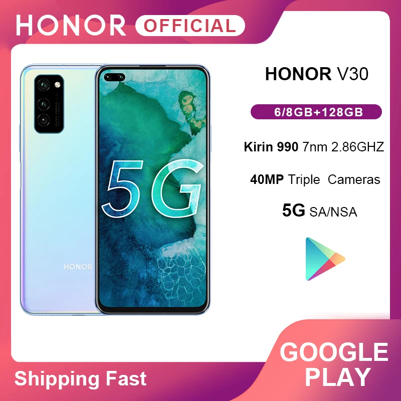 Honor V30 смартфон с восьмиядерным процессором Kirin990 ОЗУ 6 ГБ ПЗУ 8 128 16 ядер 40
