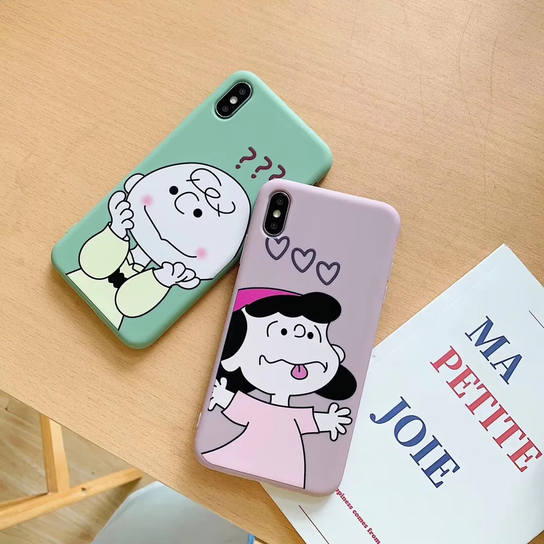 

Cute cartoon classic anime Charlie Brown Lucy couple phone case For iphone Xs MAX XR X 6 6s 7 8 plus candy soft TPU back Cover