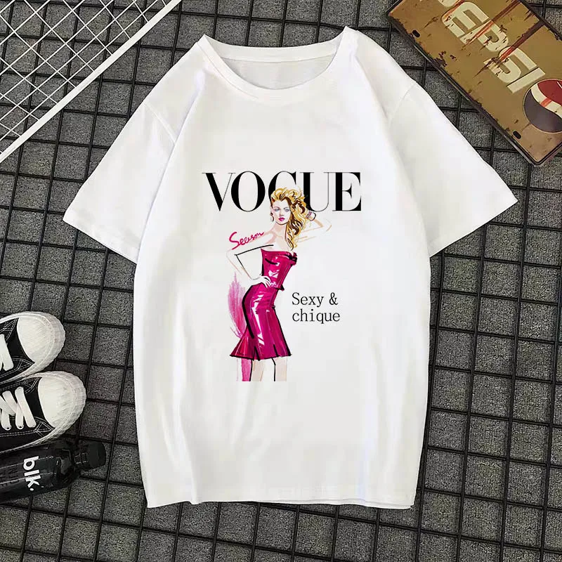 Summer New 2020 Fashion T shirt Women VOGUE letter print Harajuku Tshirt O-neck Short Sleeve T-shirt White Tops Female Clothing