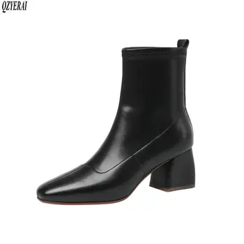 

QZYERAI black brown beige Genuine leather Female boots Women's boots High heels Women's shoes Size 34-39