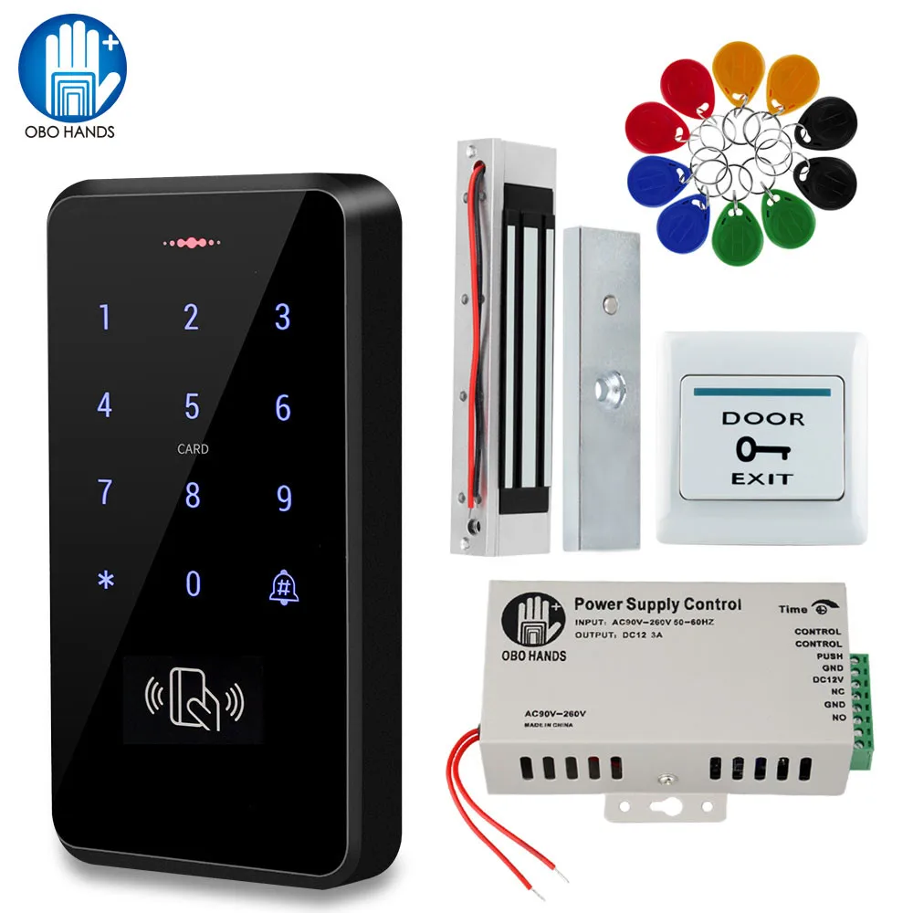 Door Access Control System Kit IP68 Waterproof Outdoor RFID Access Control Keypad + Power Supply + Electric Magnetic Strike Lock