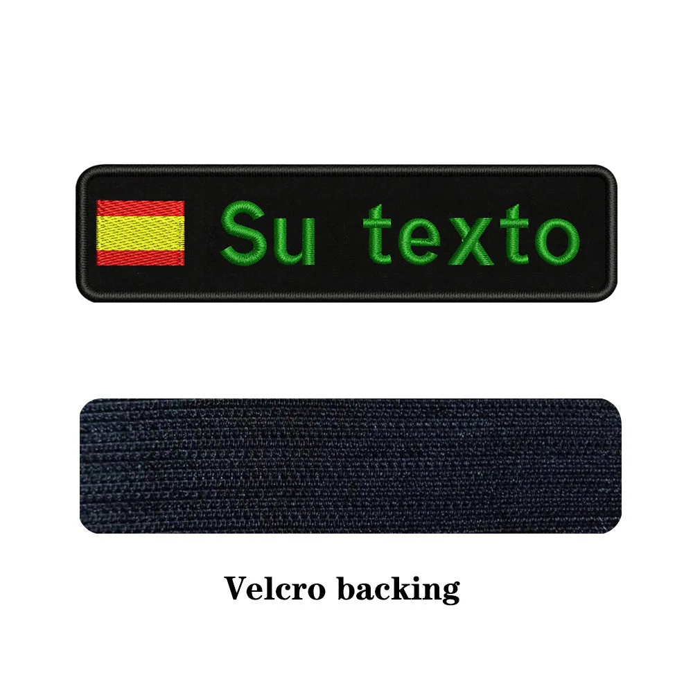 Вышивка На Заказ Флаг Испании имя или заплатка с текстом 10 см* 2,5 см значок Утюг на или липучке Подложка для одежды брюки рюкзак шляпа - Цвет: green-Velcro