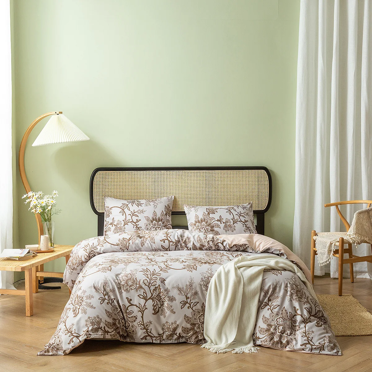 

Yaapeet 2/3pcs Plant Printed Bedding Set Europe Pastoral Bedding Lines Orange Stripes Duvet Covers Set Solstice Soft Pillowcase