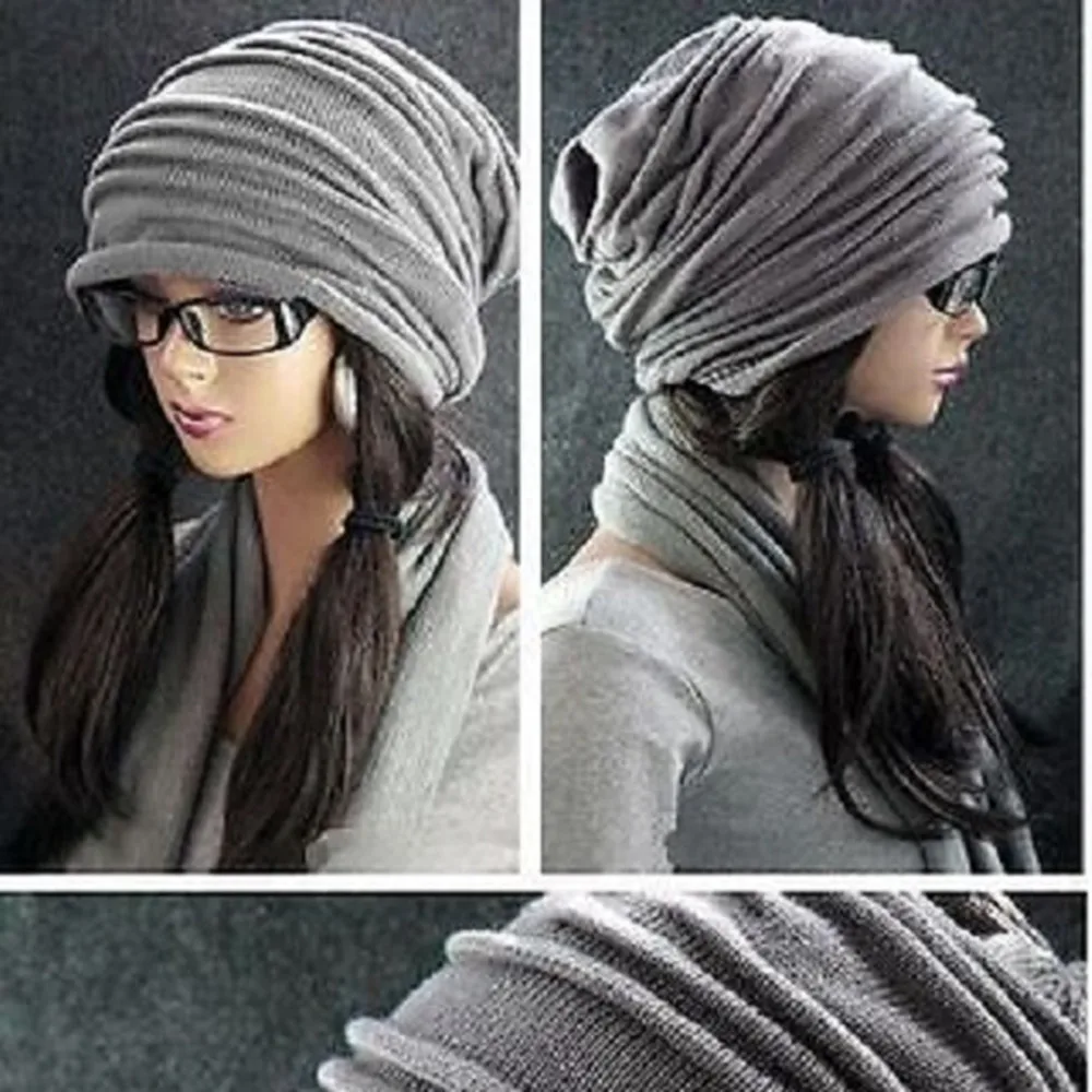 NEW Unisex Womens Mens Knit Baggy Beanie Hat Winter Warm Oversized Ski Cap MZ004