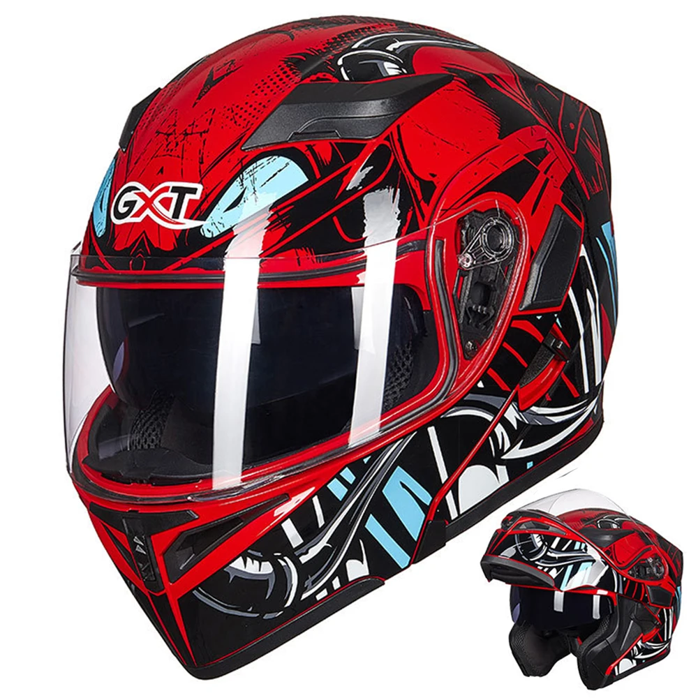 Matte Red Motorcycle Helmet Men Dual Lens Motorbike Crash Helmet Filp Up Four Seasons Riding Biker Motocross Modular Helmets