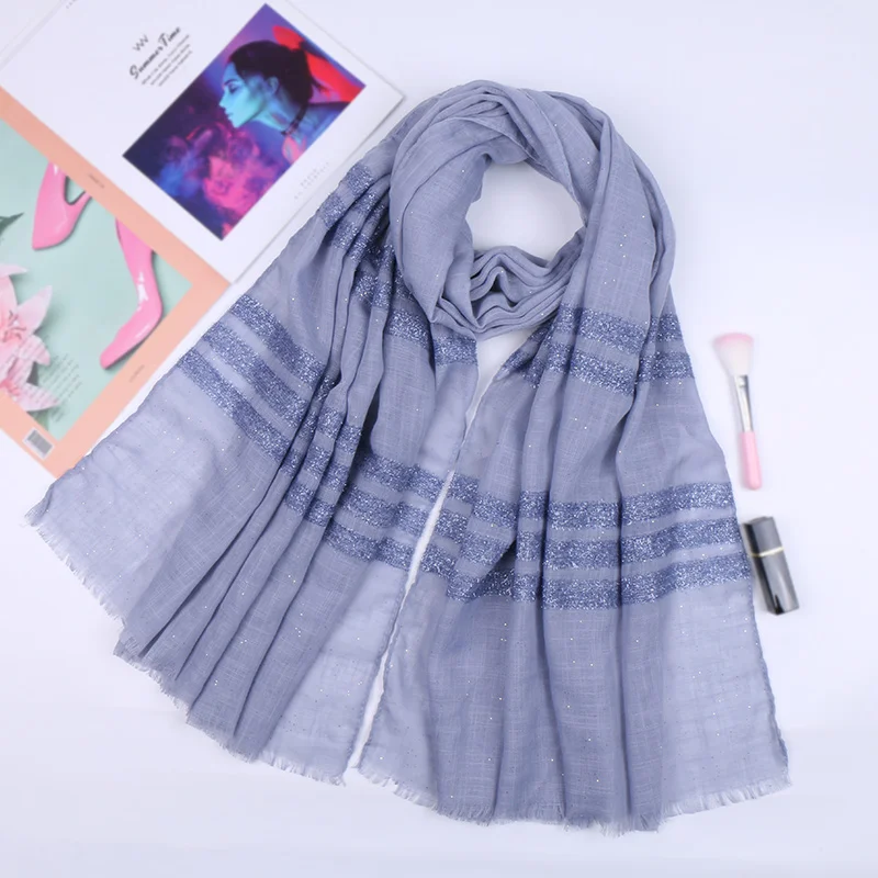 Glitter stripe hijab scarf shimmer cotton shawls muslim fringed shawls wraps fashion headband scarves 10pcs/lot