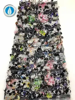 

Black color party sequins lace dress material high quality handmade embroidery French net lace fabrics for women FD831