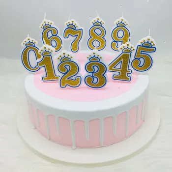 

Shinning Gold Pink/blue Happy Birthday Number Candles 0-9 For Kids Adult Girls Birthday Party Crown Candles Cake Decoration