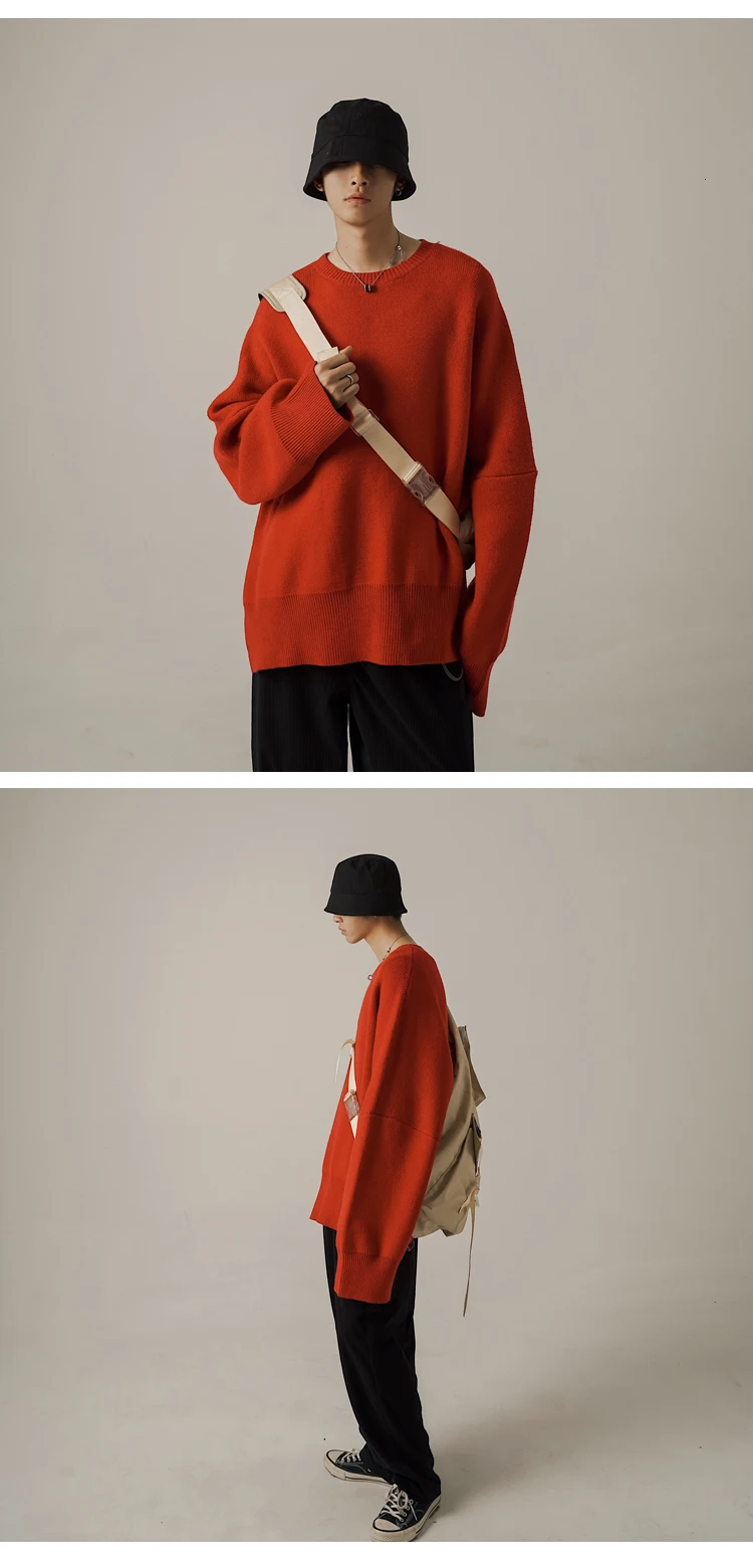 Autumn New Fashion Casual Trend Korean Version Of The Solid Color WildUnderThe SplitLoose Knit Head Handsome Couple Sweater