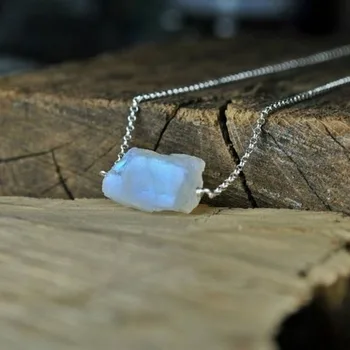 Rainbow Moonstone Necklace, Sterling Silver 925, Raw Crystal Necklace, Moonstone Jewelry,