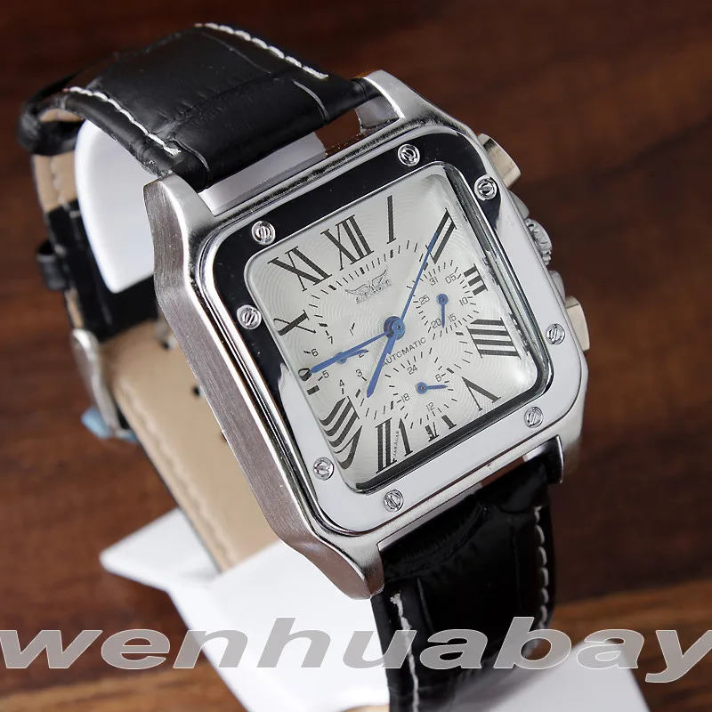 Men Automatic Mechanical Watch Simple Black White Leather Skeleton Watches Self Winding Male Reloj Classy Male Heren Horloge