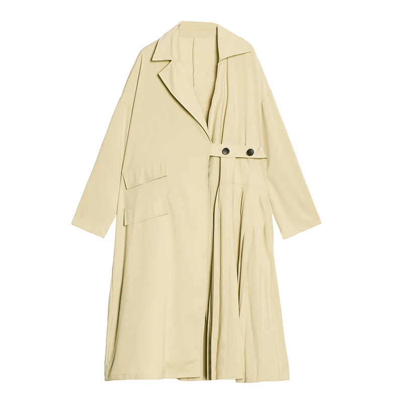 XITAO Pleated Drawstring Trench Women Fashion New