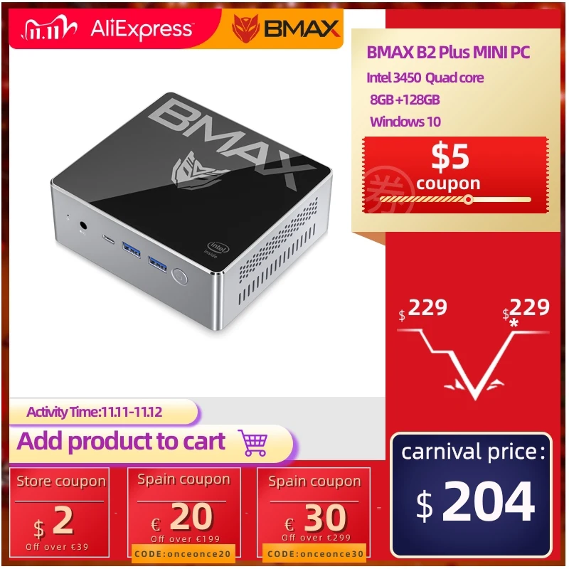 BMAX B2plus портативный мини ПК Intel Celeron J4115 четыре ядра 6 ГБ ОЗУ 128 Гб ПЗУ Windows 10 Настольный компьютер HDMI USB|Мини ПК| |