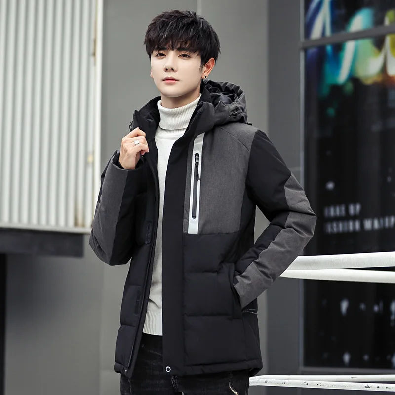 

Mens Hooded Duck Jackets Man Patchwork Thick Winter Down Coats Male Fashion High Quality Overcoats Keep Warm Outerwear 8006