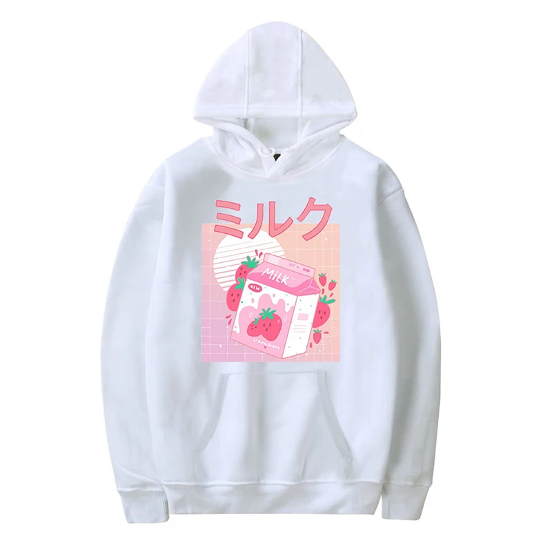 

Fashion Japanese Kawaii Strawberry Milk Box Hoodies Sweatshirts Tops Men Women Hooded Pullover Long Sleeve Boy Girl Hoodie Hoody
