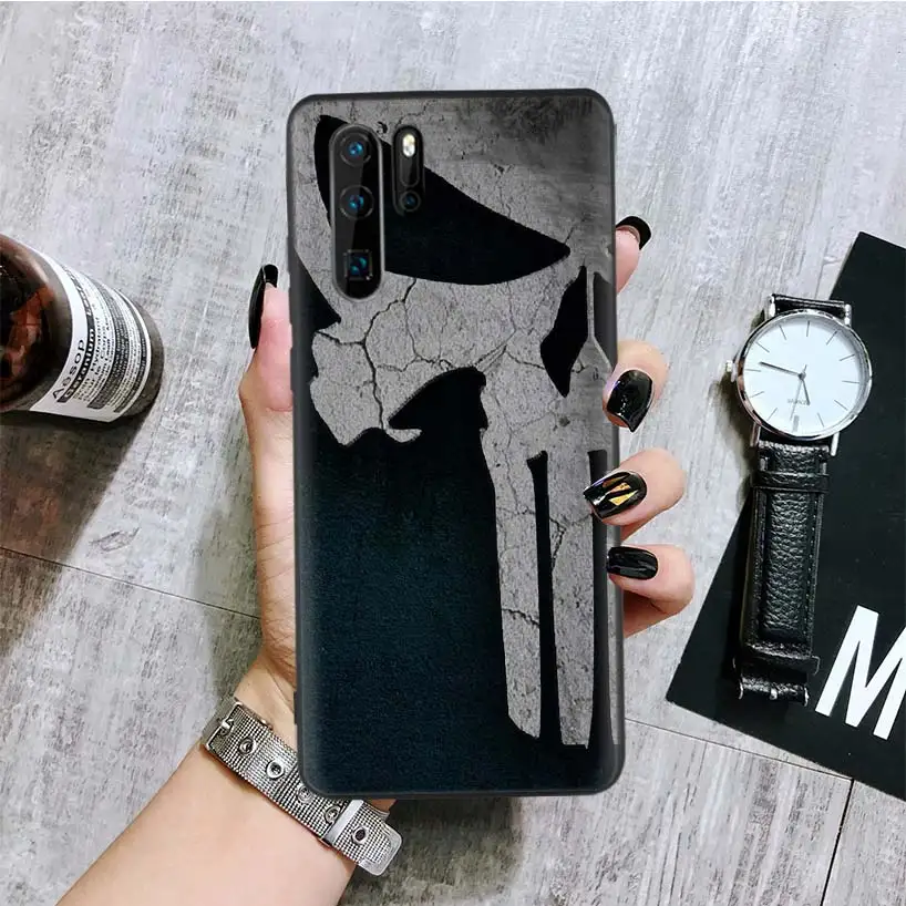 Marvel Punisher Black Phone Case For Huawei Mate 30 20 10 P30 P20 P10 Pro Lite P Smart Z Luxury Cover Coque Shell