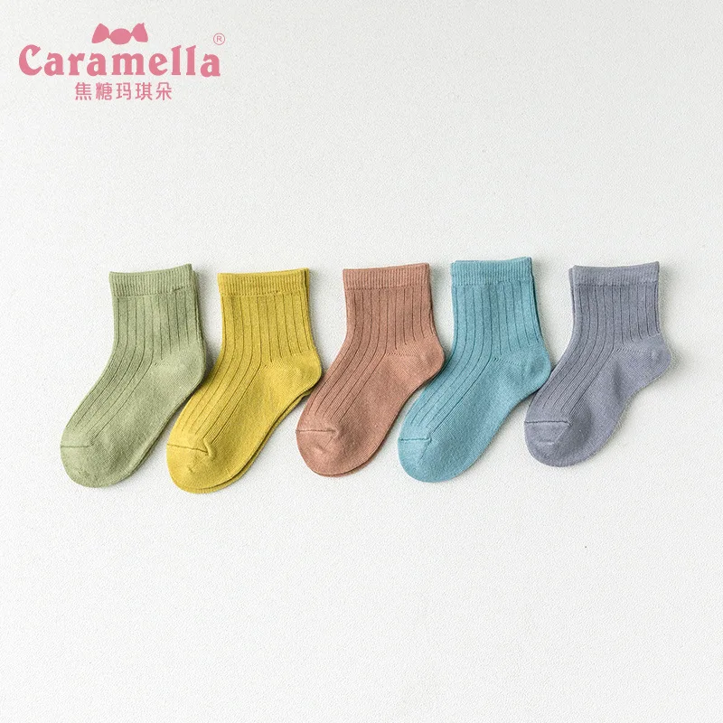 Caramella/Хлопковые носки для малышей; сезон весна-лето; Мягкие короткие детские носки для девочек и мальчиков; мягкие Чулочные изделия; модные однотонные детские носки