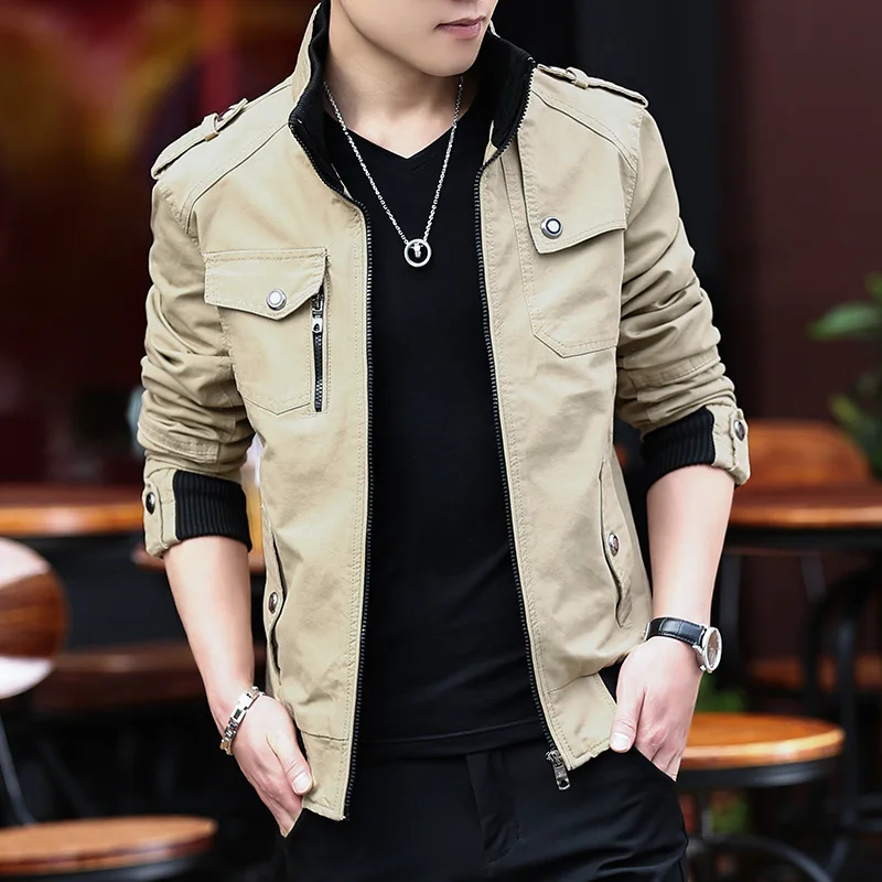 

Spring And Autumn New Style Men Jacket Pure Cotton Washing Slim Fit Stand Collar Jacket Teenager Casual Coat Fashion Men'S Wear