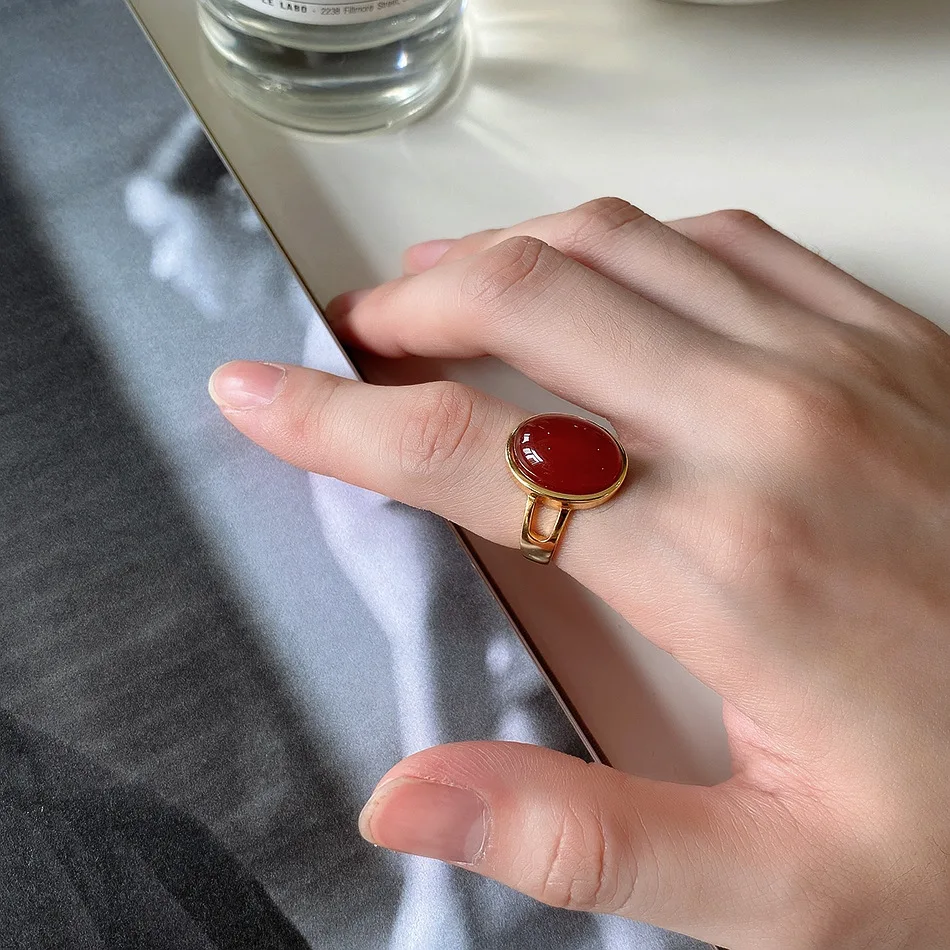 Amaiyllis 925 Sterling Silver Minimalist Fashion Red Agate Ring 18k Gold  Open Rings Celi French Style Jewelry For Female Gift - Rings - AliExpress