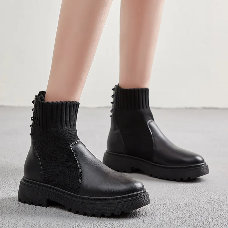 

Early Spring Autumn & Winter New Style plus Velvet Women's Versatile Casual Warm Short Boots Online Celebrity Foot Covering Tie-