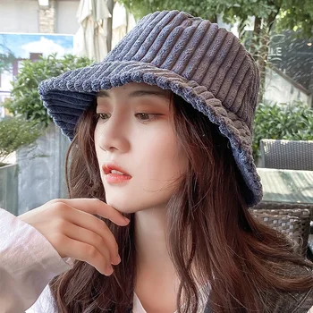 

Travel Accessories Corduroy Winter Bucket Hat for Women Fashion Solid Panama Fishing Caps Autumn Outdoor Flat Fisherman Hats