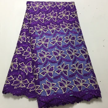 

High quality african cord lace fabric water soluble lace nigerian guipure wedding dress purple african lace fabric 5yards