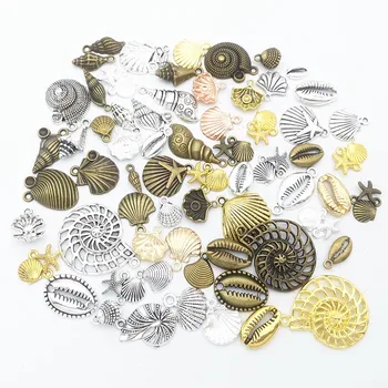 

Hot sale 100g zinc alloy metal mixed shells pendant antique bronze bracelet necklace DIY jewelry crafts wholesale accesso