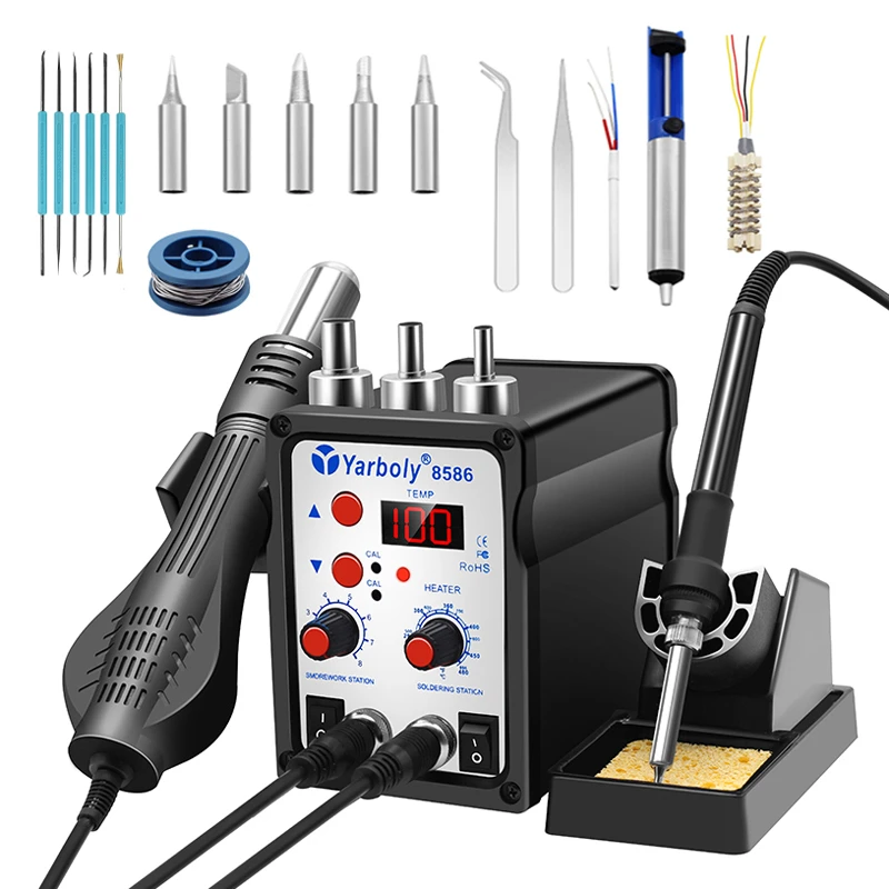 ESD 2in1 Soldering Iron Rework Station Hot Air Gun Desoldering Welder 5 Tips New Soldering
